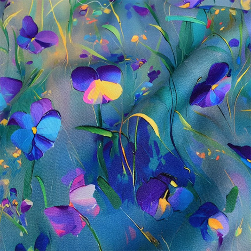 Viscose med blomster, blå - Balsløw
