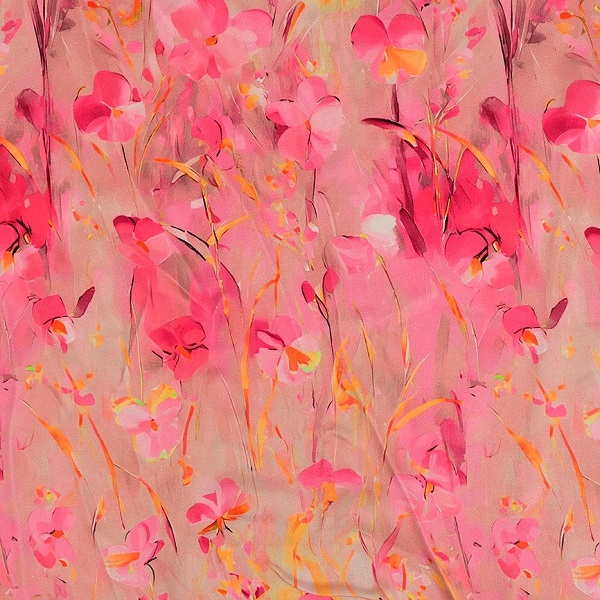 Viscose med blomster, lyserød