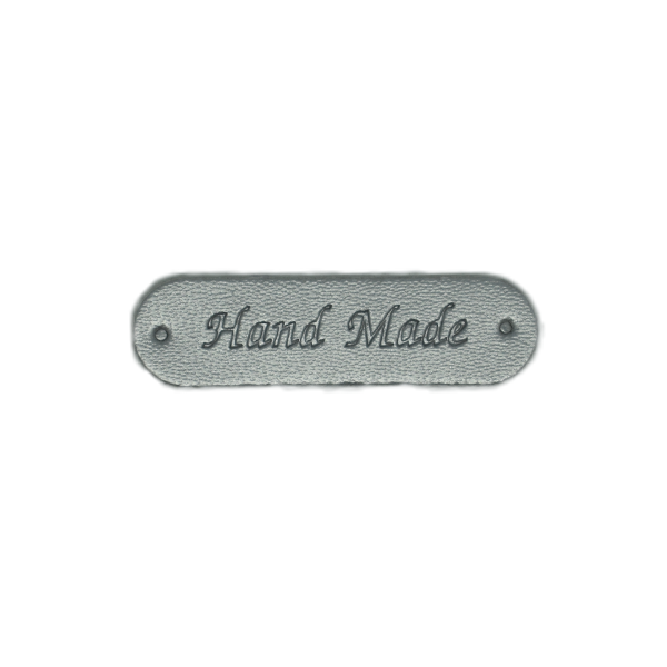 Hand Made label, sølv, kunstlæder, 11x45 mm - Balsløw