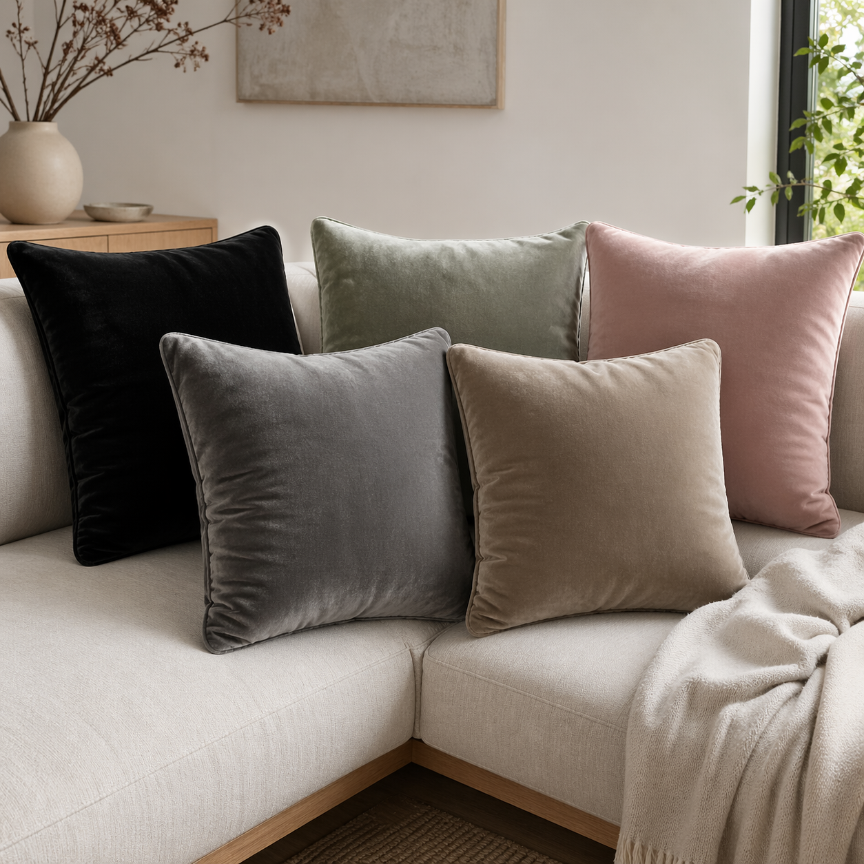 Møbelstof, velour, sort