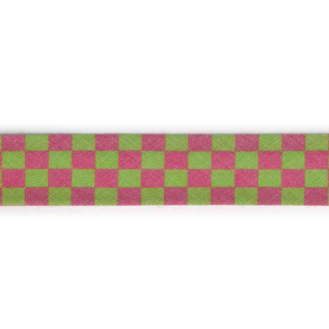 Skråbånd med ternet print, pink/grøn - Balsløw