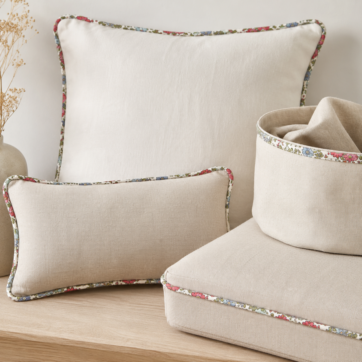 Poplin  blomster, piping