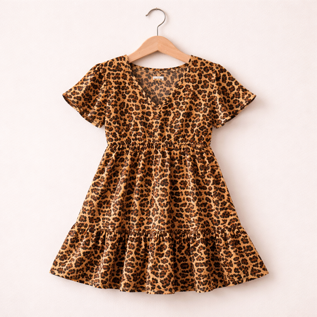 Viscose Poplin med leopardprint, brun