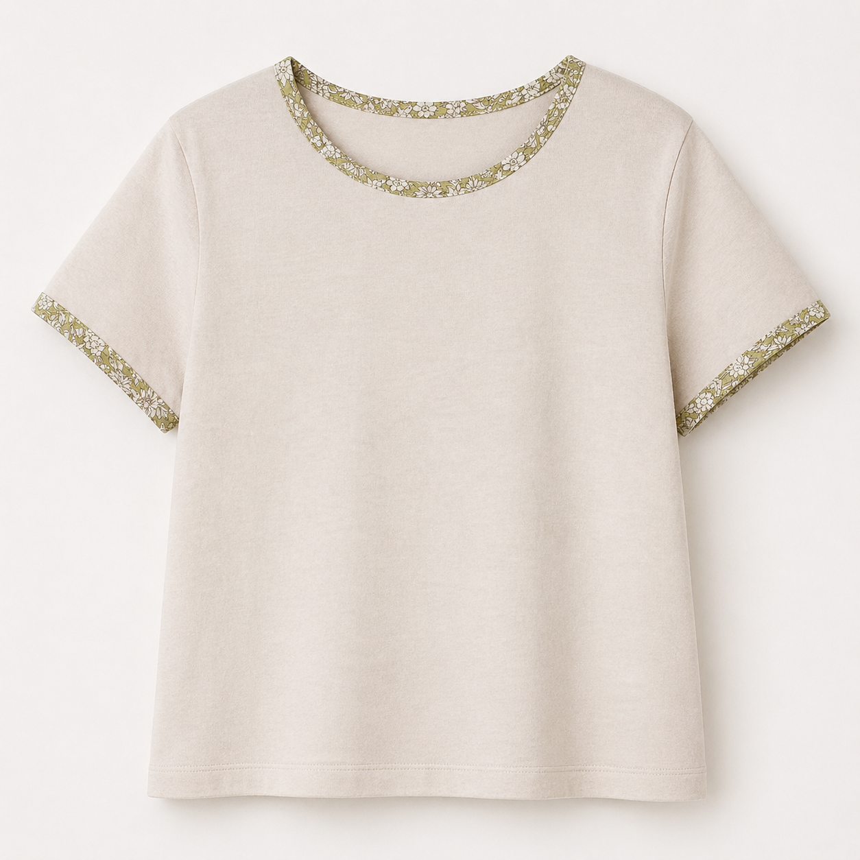 Poplin skråbånd med blomsterprint, grøn