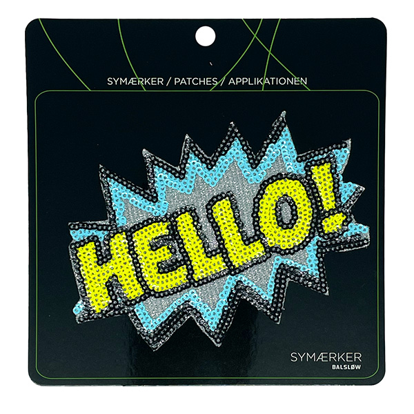 Symærke m/Hello pailletter, 100x135 mm