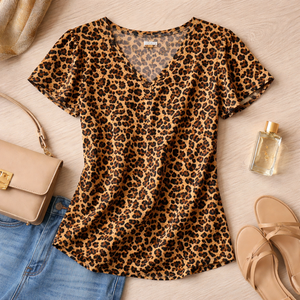 Viscose Poplin med leopardprint, brun