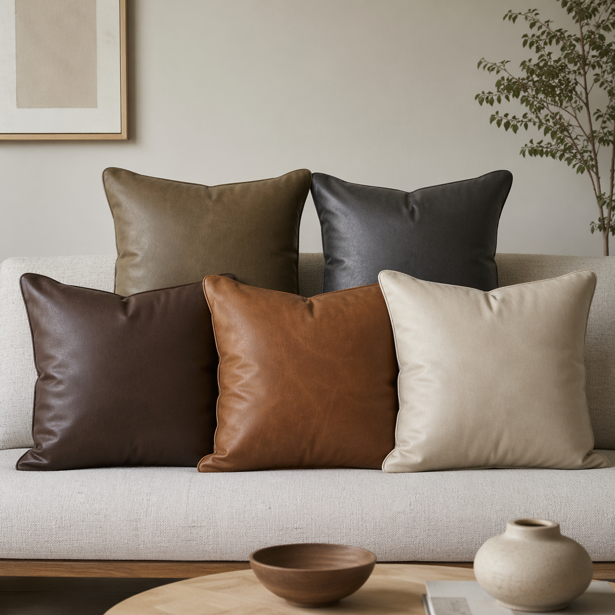 Møbelstof, imit. læder, sand