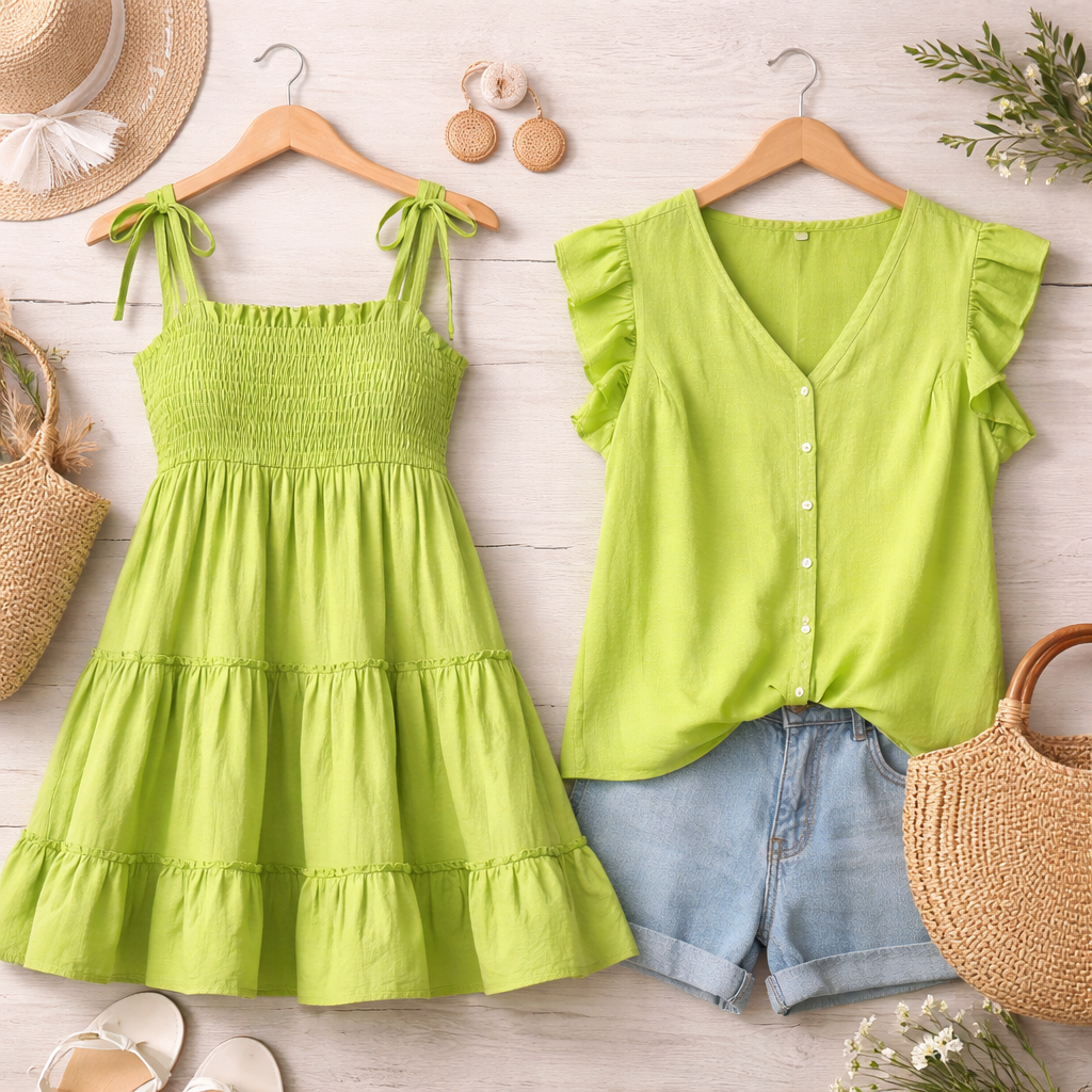 Ensfarvet bomuld metervare, grøn