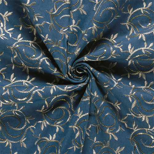 Denim med paillet broderi, blå