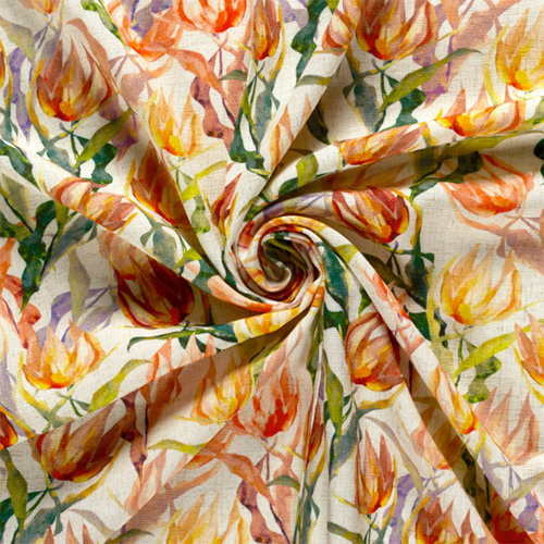 Viscose/hør med blomster