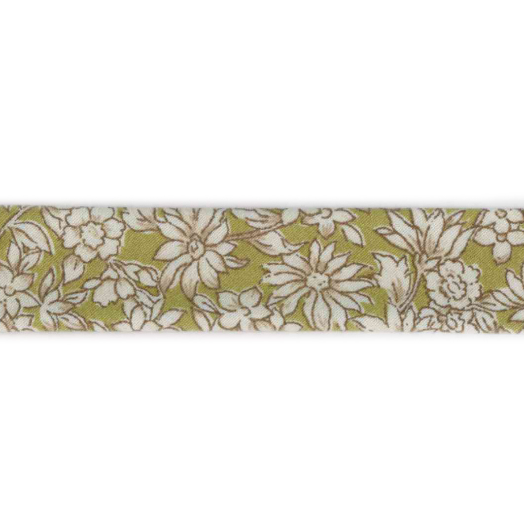 Poplin skråbånd med blomsterprint, grøn
