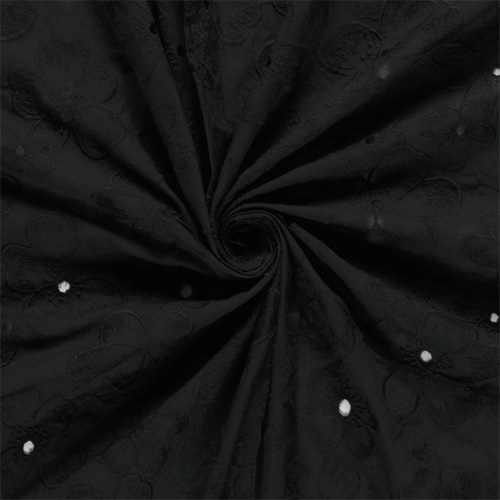 Blomstret broderet bomuld, sort