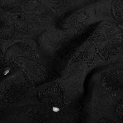 Blomstret broderet bomuld, sort