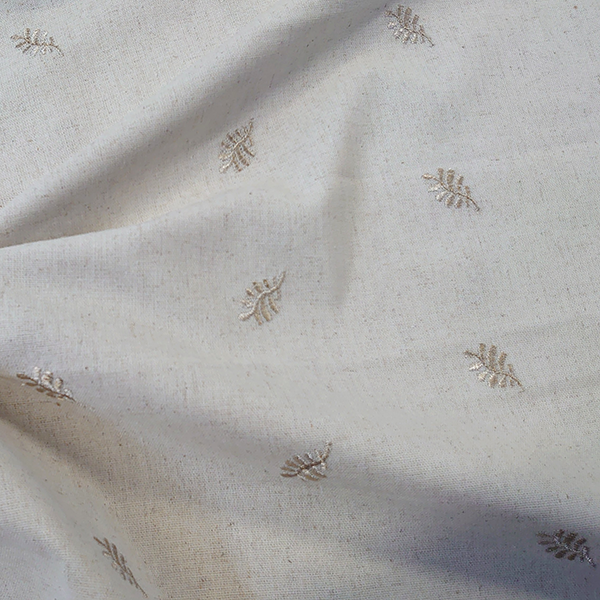 Broderet viscose/hør med blade