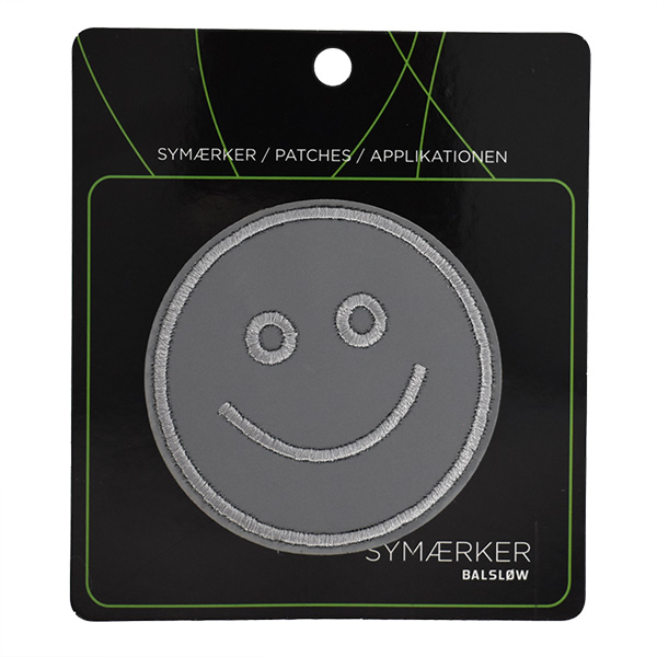 Strygemærke m/Smiley, refleks, 64x64 mm