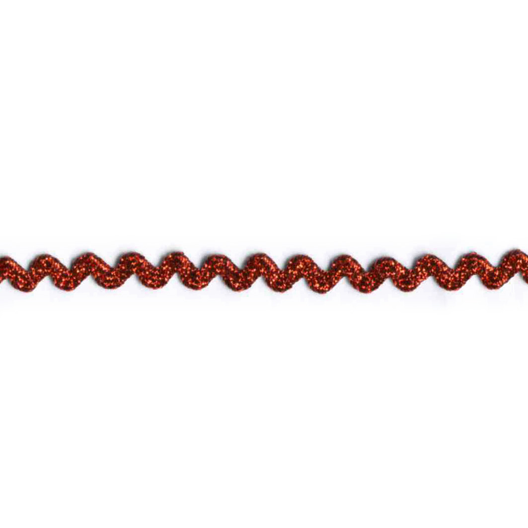 Zig Zag lurex bånd, rød, 7mm - Balsløw