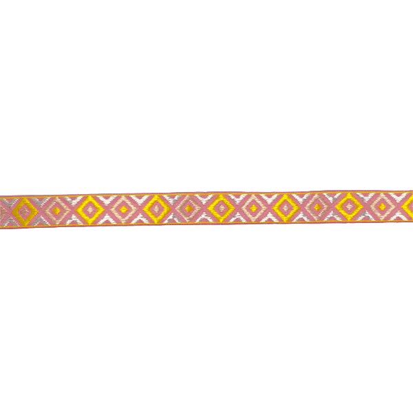 Jacquard bånd, 13mm, lyserød/gul/sølv - Balsløw
