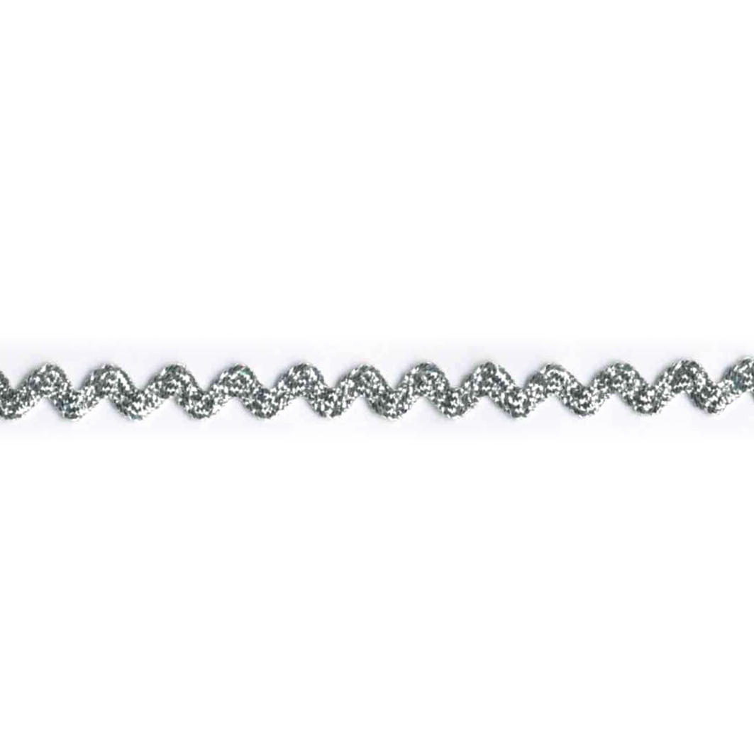 Zig Zag lurex bånd, sølv, 7mm - Balsløw