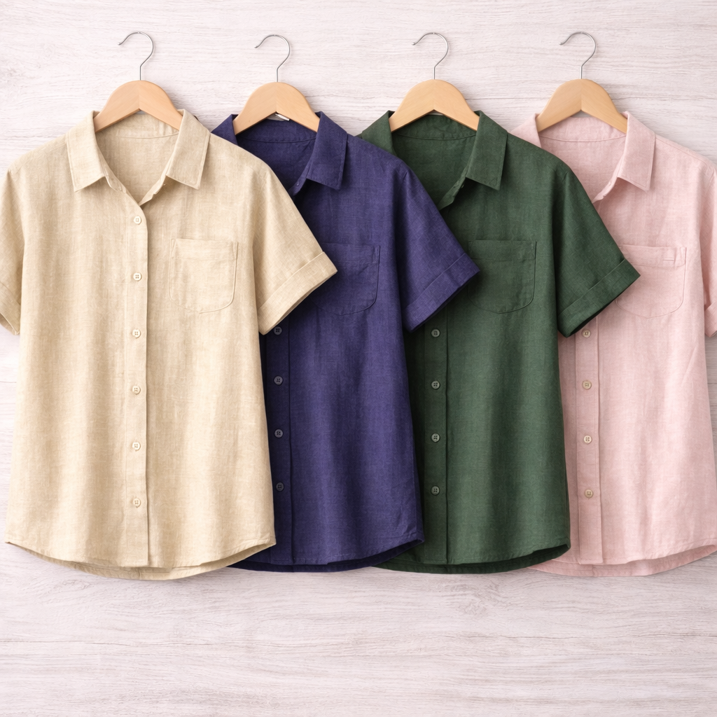 Ensfarvet bomuld med hør look