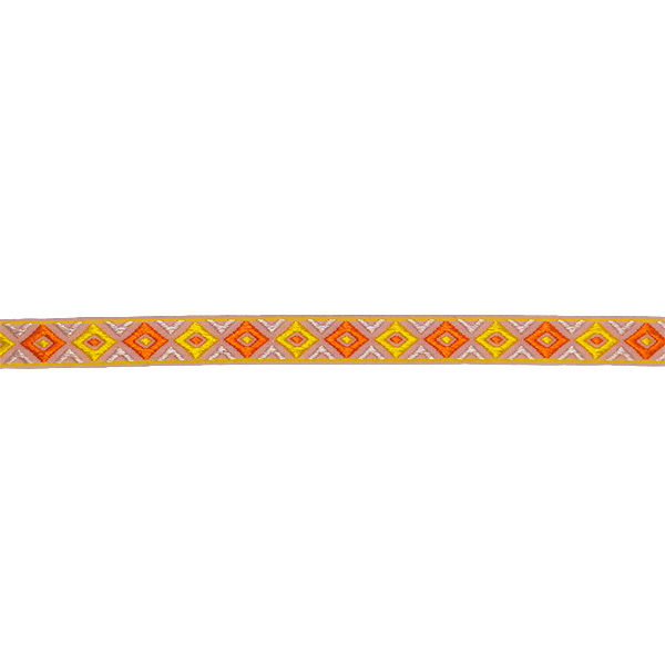 Jacquard bånd, 13mm, gul/orange/laksefarvet - Balsløw