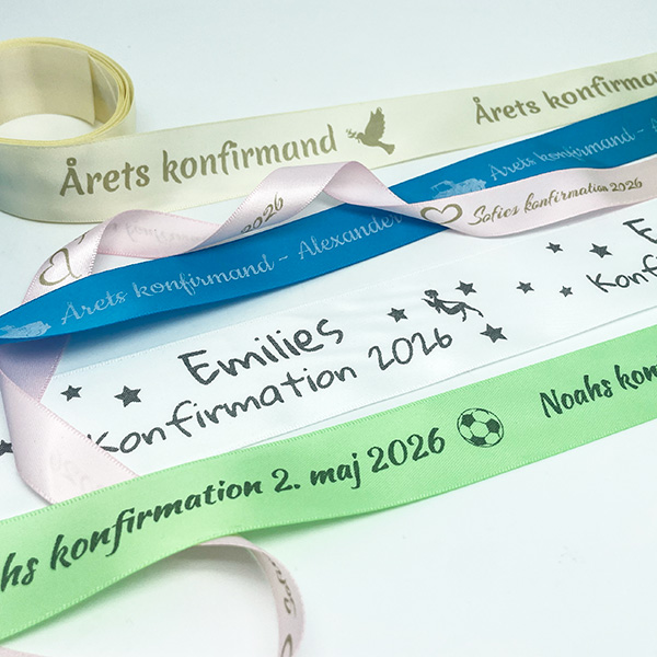 Satin bånd 25mm med eget design, etfarvet (folietryk), 5 meter