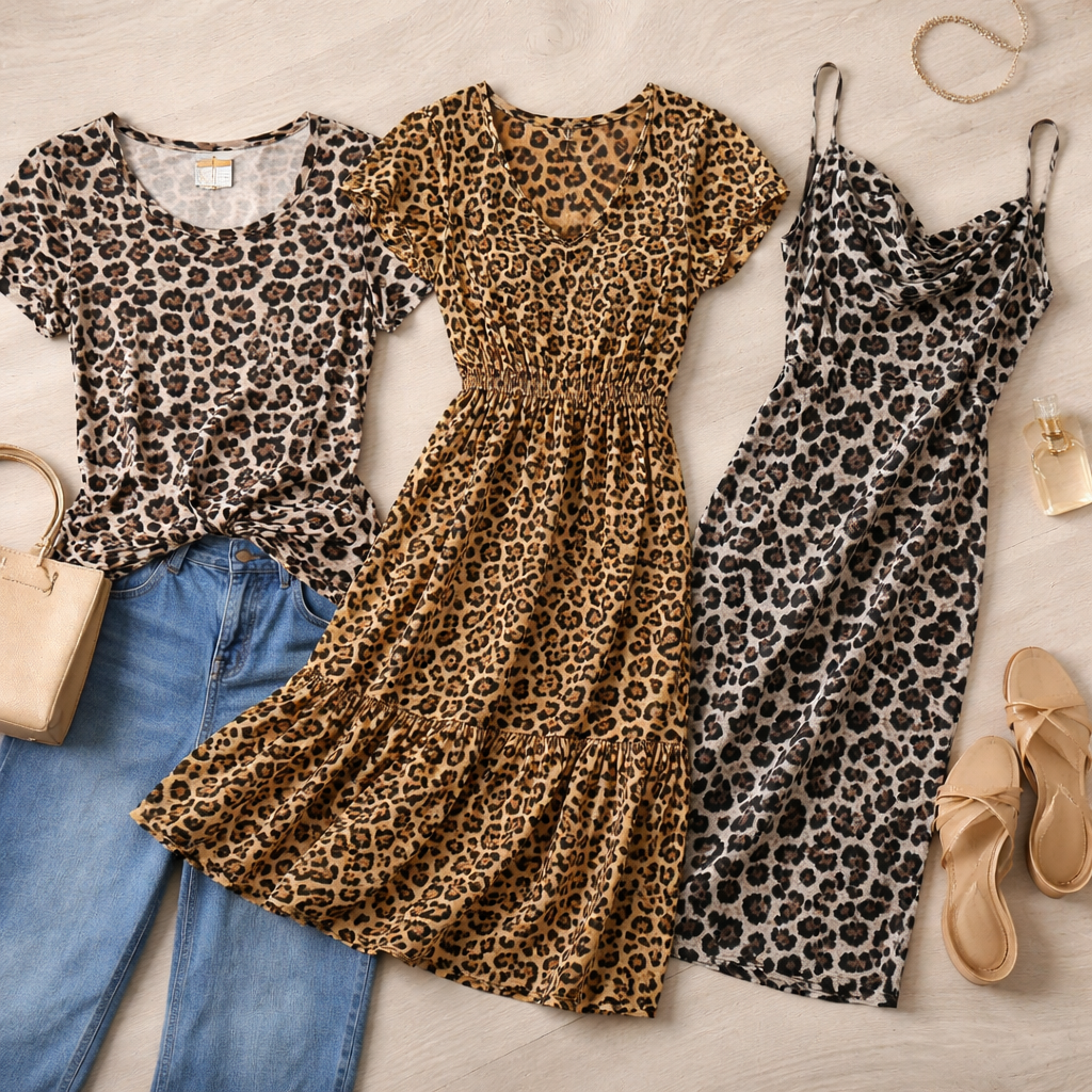 Viscose Poplin med leopardprint, brun