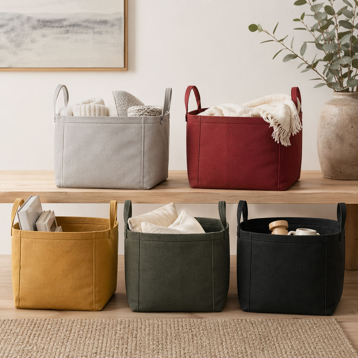 Canvas stof, bomuld, ensfarvet, beige