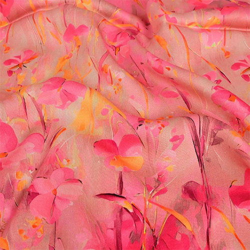 Viscose med blomster, lyserød