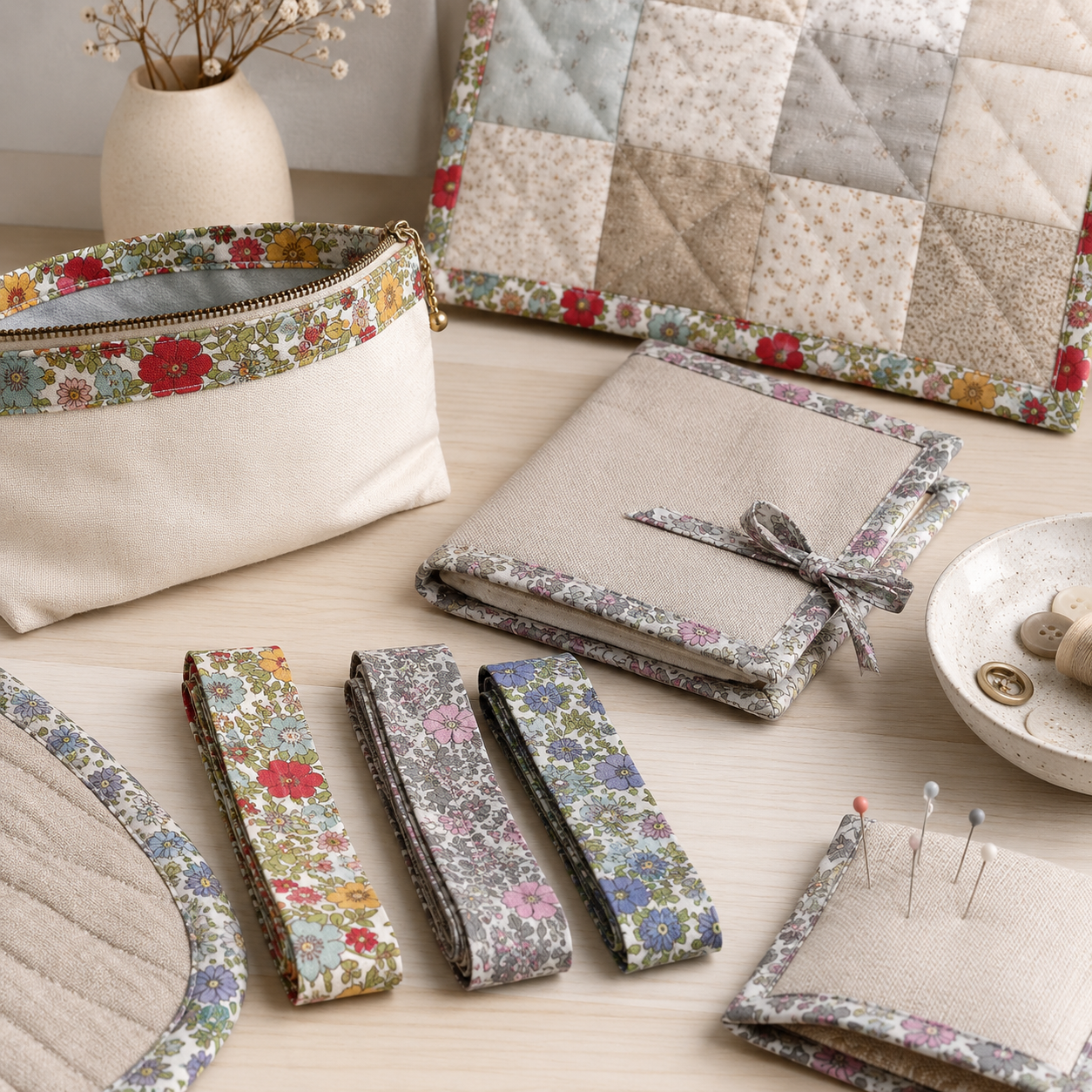 Poplin blomster, skråbånd 