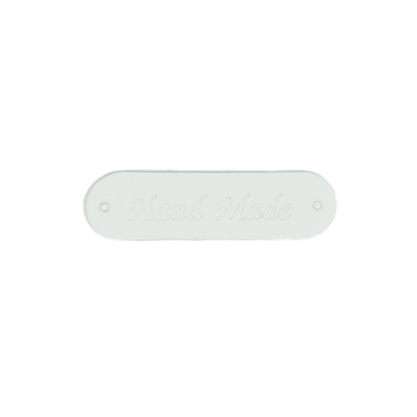 Hand Made label, hvid, kunstlæder, 11x45 mm - Balsløw