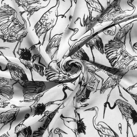 Viscose/hør med fugle