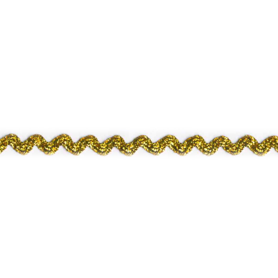 Zig Zag lurex bånd, gul, 7mm - Balsløw