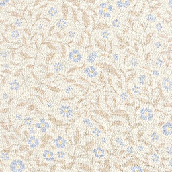 Double gauze med blomster (musselin), lyseblå