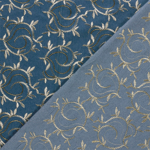 Denim med paillet broderi, blå