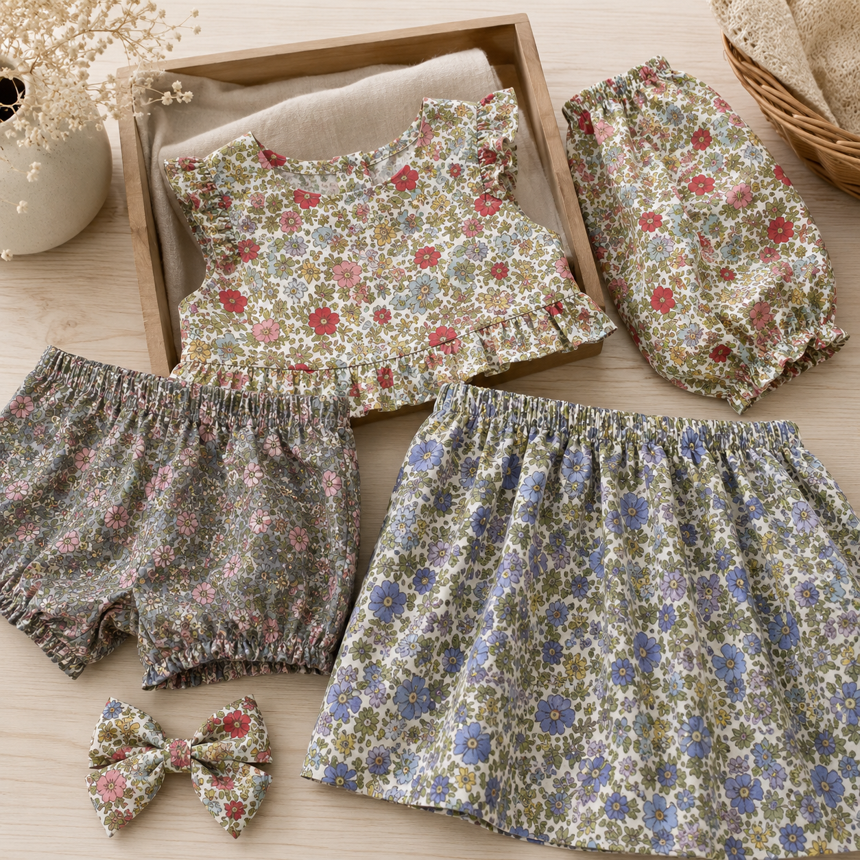 Poplin blomster metervare 1120 mm, rød