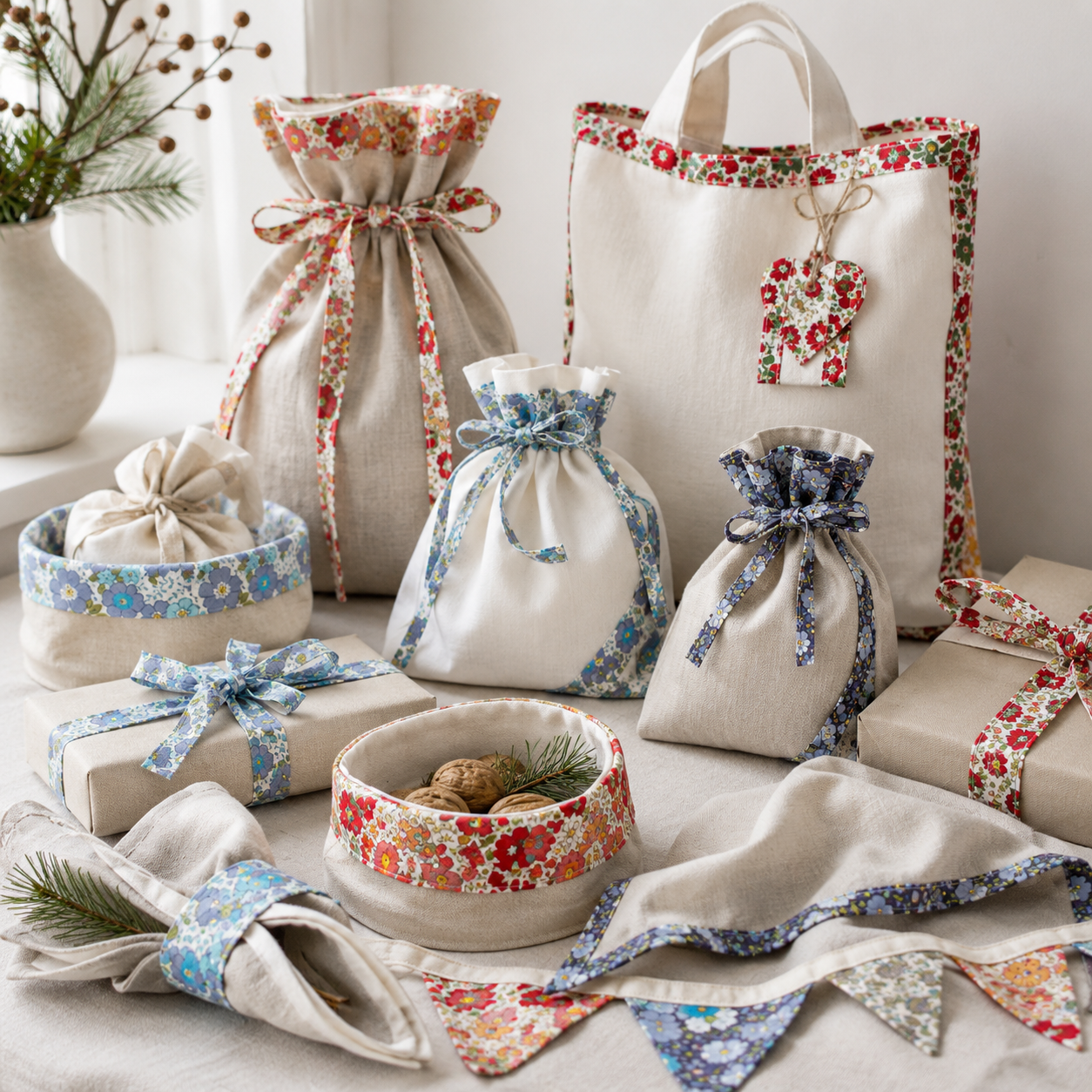 Poplin Blomster, skråbånd