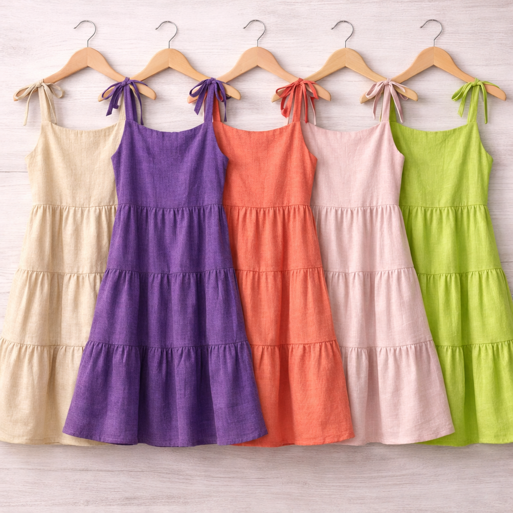 Ensfarvet bomuld med hør look