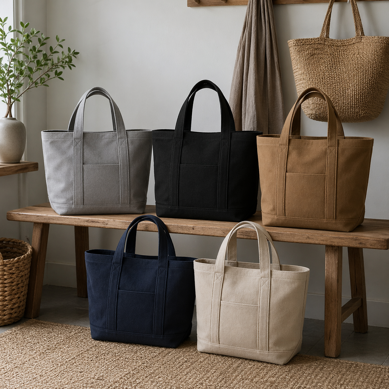 Canvas stof, bomuld, ensfarvet, beige