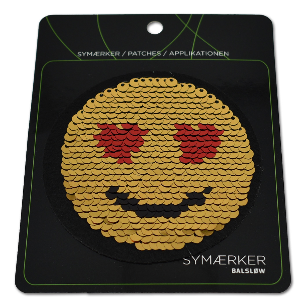 Strygemærke smiley, glitter, 80x80 mm - Balsløw