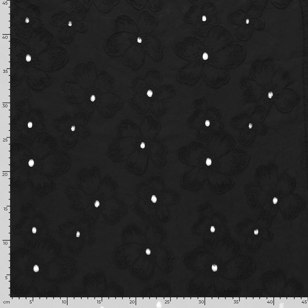 Blomstret broderet bomuld, sort