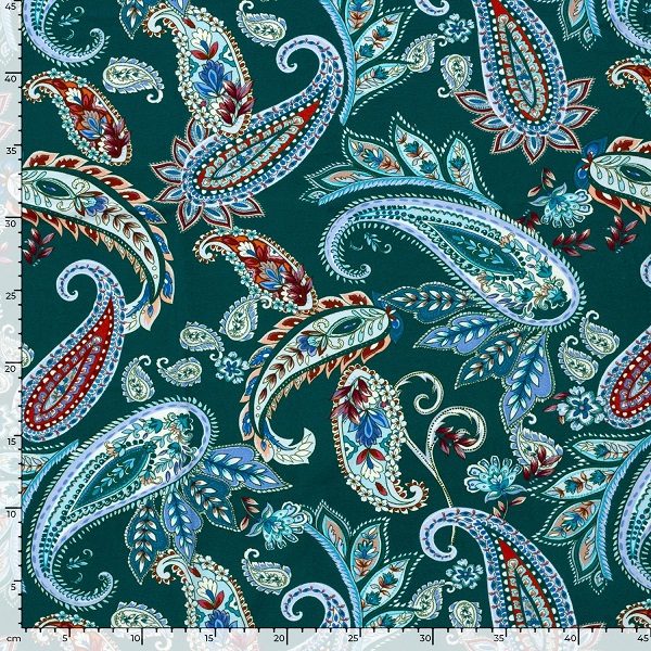 Viscose jersey med grønt paisley mønster