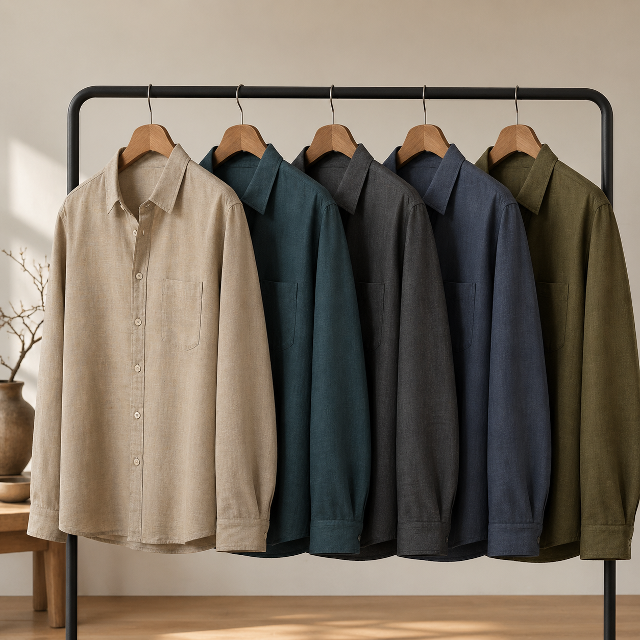 Hør metervare, ensfarvet, beige