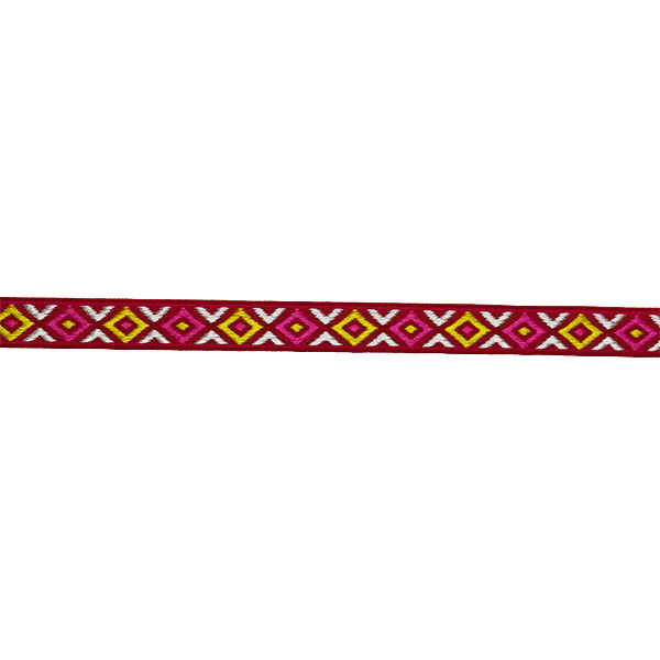 Jacquard bånd, 13mm, pink/gul/sølv - Balsløw