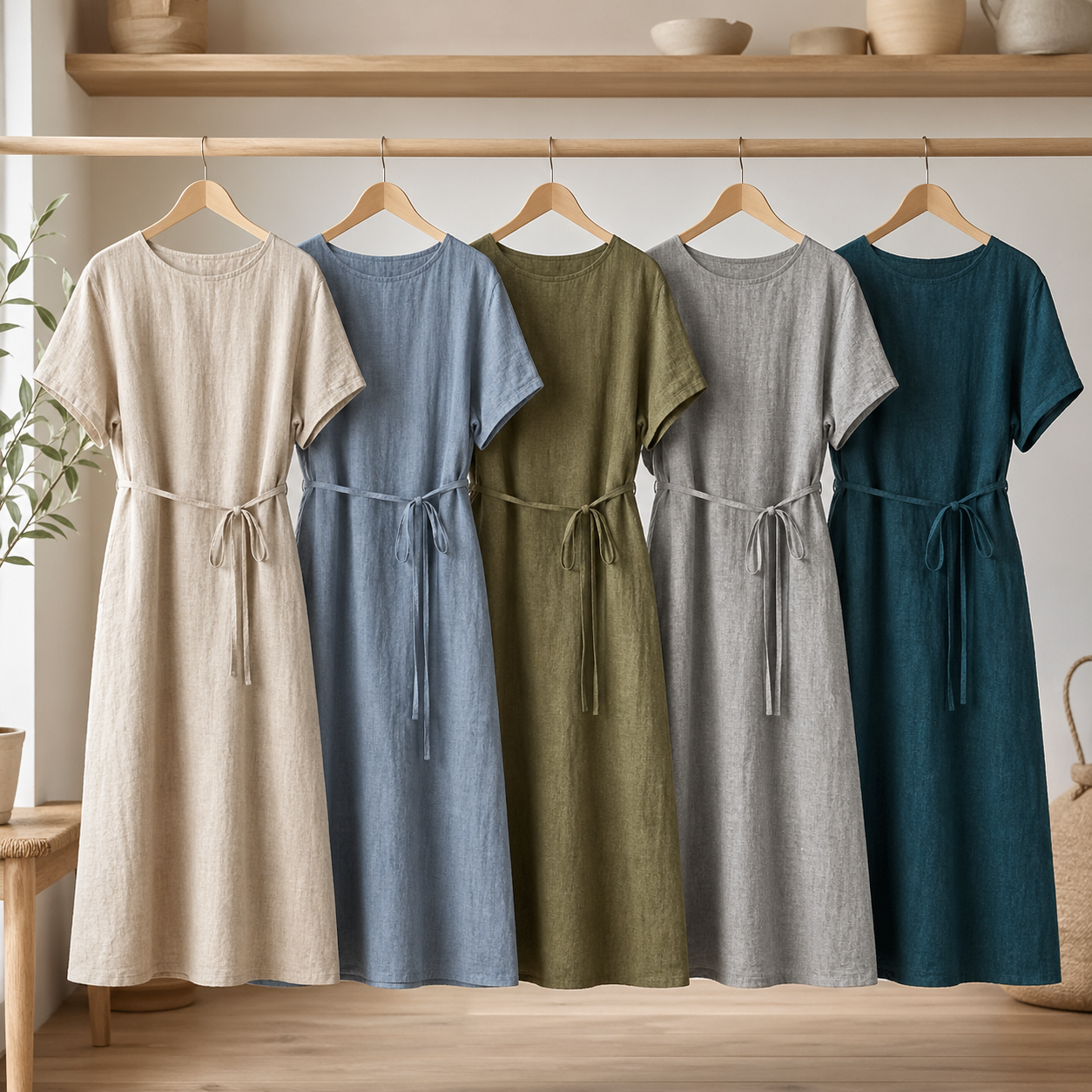 Hør metervare, ensfarvet, beige