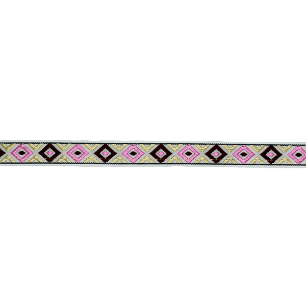 Jacquard bånd, 13mm, sort/lyserød/beige - Balsløw