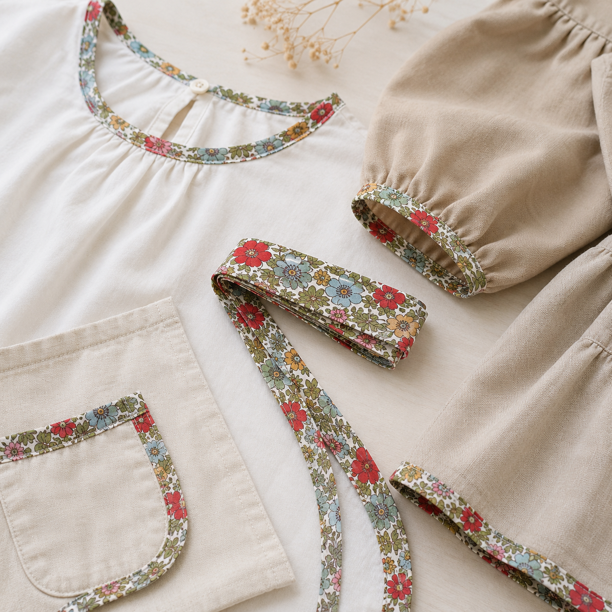 Poplin blomster, skråbånd 