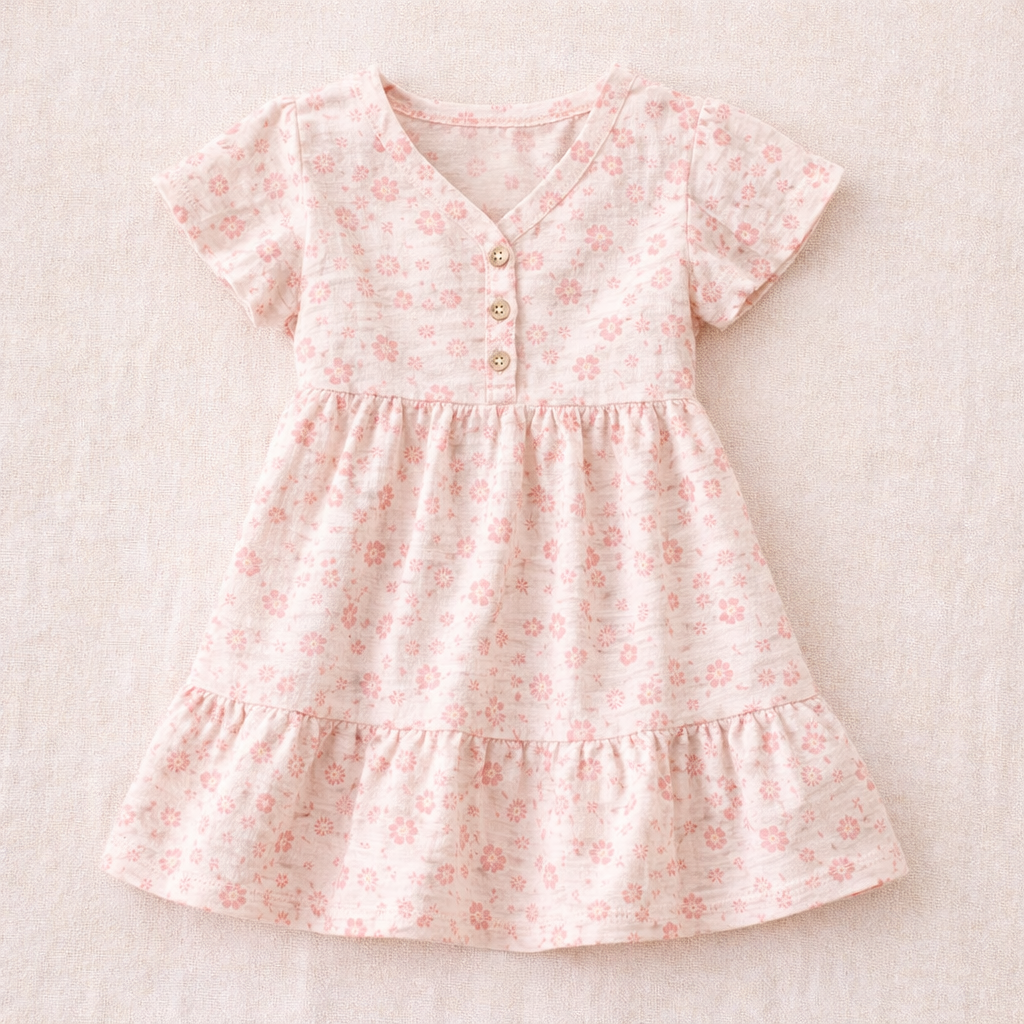 Double gauze med blomster (musselin), lyserød