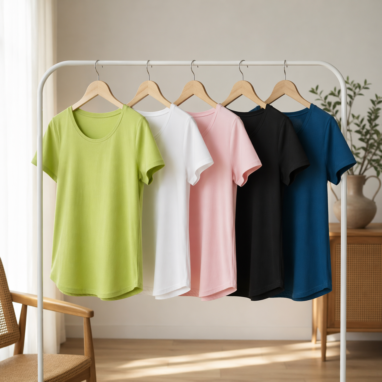 Jersey stof, bomuld, ensfarvet, lys beige