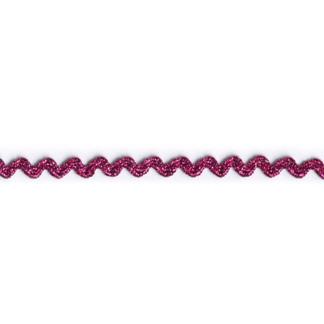 Zig Zag lurex bånd, pink, 7mm - Balsløw