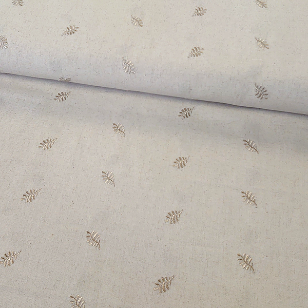 Broderet viscose/hør med blade